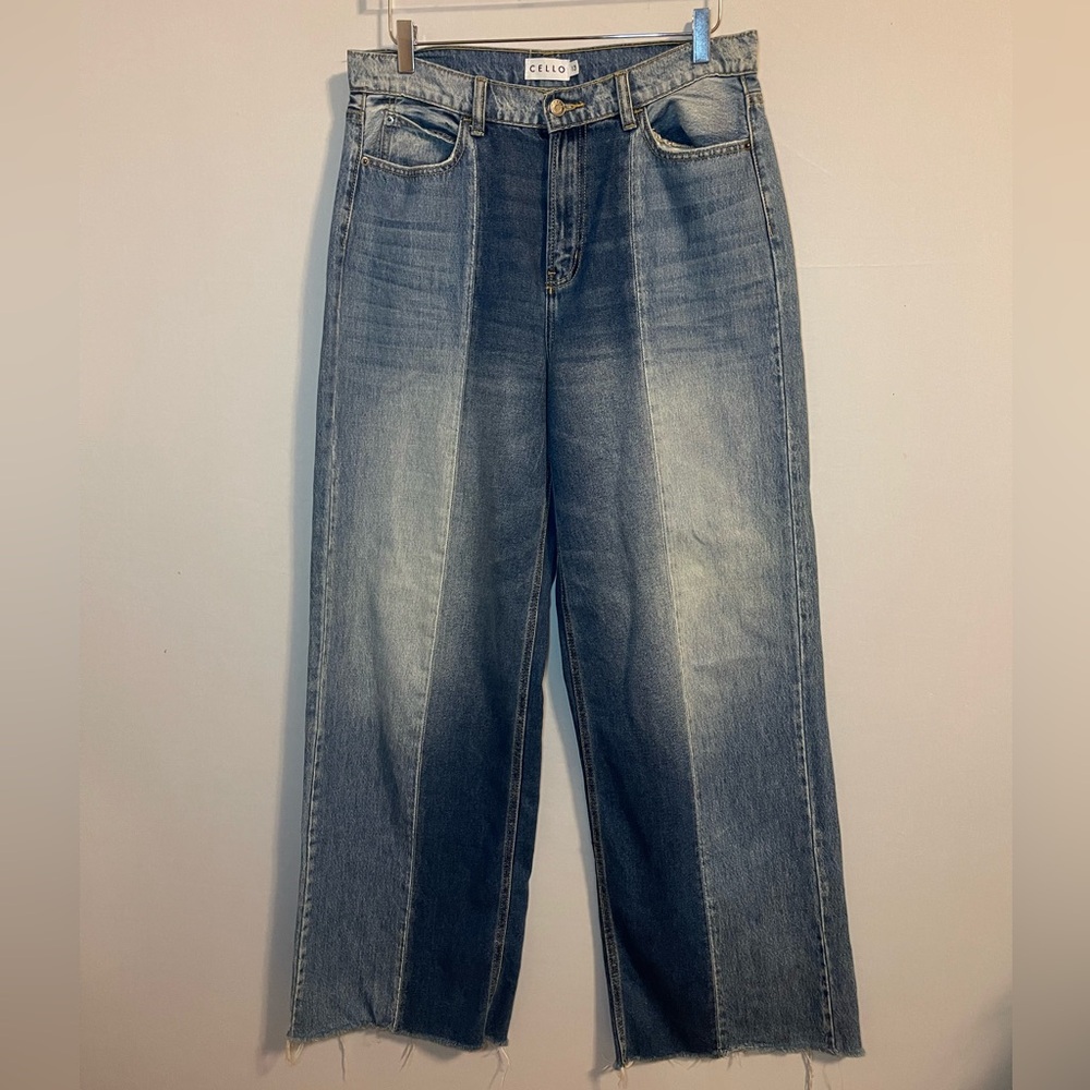 Cello Two‎ Tone Denim Color Block Wide Leg Jeans 13 High Waist
